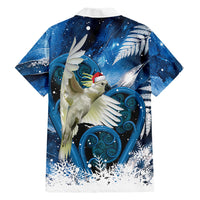Sulphur-crested Cockatoo New Zealand Christmas In July Family Matching Puletasi and Hawaiian Shirt NZ Aroha Koru Fern Marble Vibes LT14 Dad's Shirt - Long Sleeve Blue - Polynesian Pride