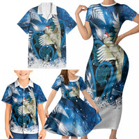 Sulphur-crested Cockatoo New Zealand Christmas In July Family Matching Short Sleeve Bodycon Dress and Hawaiian Shirt NZ Aroha Koru Fern Marble Vibes LT14 - Polynesian Pride