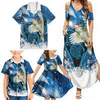 Sulphur-crested Cockatoo New Zealand Christmas In July Family Matching Summer Maxi Dress and Hawaiian Shirt NZ Aroha Koru Fern Marble Vibes LT14 - Polynesian Pride