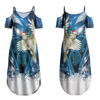 Sulphur-crested Cockatoo New Zealand Christmas In July Family Matching Summer Maxi Dress and Hawaiian Shirt NZ Aroha Koru Fern Marble Vibes LT14 Mom's Dress Blue - Polynesian Pride