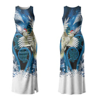 Sulphur-crested Cockatoo New Zealand Christmas In July Family Matching Tank Maxi Dress and Hawaiian Shirt NZ Aroha Koru Fern Marble Vibes LT14 Mom's Dress Blue - Polynesian Pride