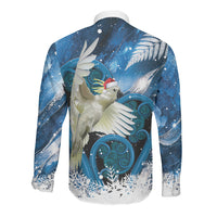 Sulphur-crested Cockatoo New Zealand Christmas In July Long Sleeve Button Shirt NZ Aroha Koru Fern Marble Vibes LT14 - Polynesian Pride