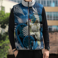 Sulphur-crested Cockatoo New Zealand Christmas In July Sleeveless Puffer Jacket NZ Aroha Koru Fern Marble Vibes