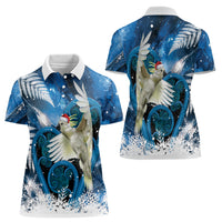 Sulphur-crested Cockatoo New Zealand Christmas In July Women Polo Shirt NZ Aroha Koru Fern Marble Vibes