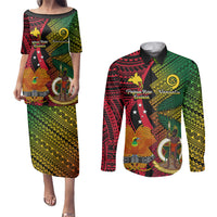 Vanuatu and Papua New Guinea Couples Matching Puletasi Dress and Long Sleeve Button Shirts Vanuatuan With PNG Polynesian Pattern LT14 Black - Polynesian Pride