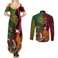 Vanuatu and Papua New Guinea Couples Matching Summer Maxi Dress and Long Sleeve Button Shirts Vanuatuan With PNG Polynesian Pattern LT14 - Polynesian Pride