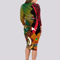 Vanuatu and Papua New Guinea Long Sleeve Bodycon Dress Vanuatuan With PNG Polynesian Pattern LT14 - Polynesian Pride
