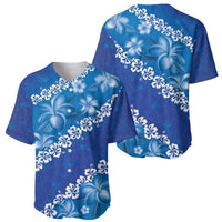 Vintage Blue Polynesia Baseball Jersey Plumeria With Hibiscus Tropical Vibes LT14 - Polynesian Pride