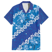 Vintage Blue Polynesia Family Matching Off Shoulder Short Dress and Hawaiian Shirt Plumeria With Hibiscus Tropical Vibes