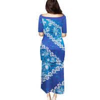 Vintage Blue Polynesia Family Matching Puletasi and Hawaiian Shirt Plumeria With Hibiscus Tropical Vibes