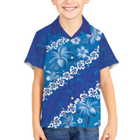 Vintage Blue Polynesia Family Matching Puletasi and Hawaiian Shirt Plumeria With Hibiscus Tropical Vibes