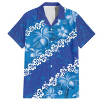 Vintage Blue Polynesia Family Matching Short Sleeve Bodycon Dress and Hawaiian Shirt Plumeria With Hibiscus Tropical Vibes