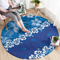 Vintage Blue Polynesia Round Carpet Plumeria With Hibiscus Tropical Vibes LT14 - Polynesian Pride