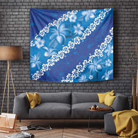 Vintage Blue Polynesia Tapestry Plumeria With Hibiscus Tropical Vibes LT14 - Polynesian Pride