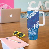 Vintage Blue Polynesia Tumbler With Handle Plumeria With Hibiscus Tropical Vibes LT14 - Polynesian Pride