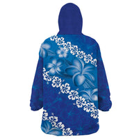 Vintage Blue Polynesia Wearable Blanket Hoodie Plumeria With Hibiscus Tropical Vibes