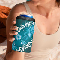 Vintage Dark Cyan Polynesia 4 in 1 Can Cooler Tumbler Plumeria With Hibiscus Tropical Vibes