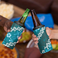 Vintage Dark Cyan Polynesia 4 in 1 Can Cooler Tumbler Plumeria With Hibiscus Tropical Vibes