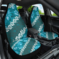 Vintage Dark Cyan Polynesia Car Seat Cover Plumeria With Hibiscus Tropical Vibes LT14 One Size Dark Cyan - Polynesian Pride