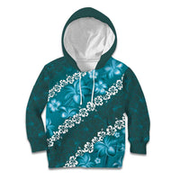 Vintage Dark Cyan Polynesia Kid Hoodie Plumeria With Hibiscus Tropical Vibes LT14 Hoodie Dark Cyan - Polynesian Pride