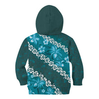 Vintage Dark Cyan Polynesia Kid Hoodie Plumeria With Hibiscus Tropical Vibes LT14 - Polynesian Pride