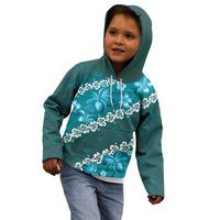 Vintage Dark Cyan Polynesia Kid Hoodie Plumeria With Hibiscus Tropical Vibes LT14 - Polynesian Pride