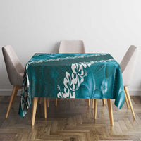Vintage Dark Cyan Polynesia Tablecloth Plumeria With Hibiscus Tropical Vibes