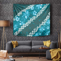 Vintage Dark Cyan Polynesia Tapestry Plumeria With Hibiscus Tropical Vibes LT14 - Polynesian Pride
