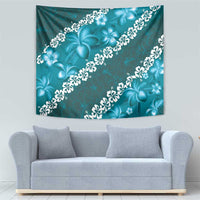 Vintage Dark Cyan Polynesia Tapestry Plumeria With Hibiscus Tropical Vibes LT14 - Polynesian Pride