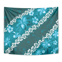 Vintage Dark Cyan Polynesia Tapestry Plumeria With Hibiscus Tropical Vibes LT14 - Polynesian Pride