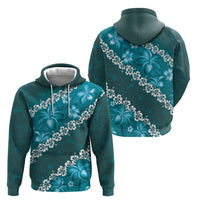 Vintage Dark Cyan Polynesia Zip Hoodie Plumeria With Hibiscus Tropical Vibes
