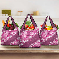 Vintage Pink Polynesia Grocery Bag Plumeria With Hibiscus Tropical Vibes