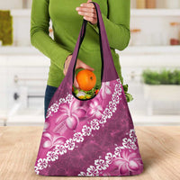 Vintage Pink Polynesia Grocery Bag Plumeria With Hibiscus Tropical Vibes