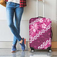 Vintage Pink Polynesia Luggage Cover Plumeria With Hibiscus Tropical Vibes LT14 - Polynesian Pride