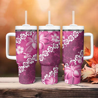 Vintage Pink Polynesia Tumbler With Handle Plumeria With Hibiscus Tropical Vibes LT14 - Polynesian Pride