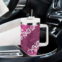 Vintage Pink Polynesia Tumbler With Handle Plumeria With Hibiscus Tropical Vibes LT14 - Polynesian Pride