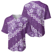 Vintage Purple Polynesia Baseball Jersey Plumeria With Hibiscus Tropical Vibes LT14 - Polynesian Pride