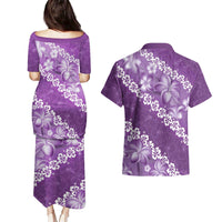 Vintage Purple Polynesia Couples Matching Puletasi and Hawaiian Shirt Plumeria With Hibiscus Tropical Vibes LT14 - Polynesian Pride