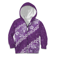 Vintage Purple Polynesia Kid Hoodie Plumeria With Hibiscus Tropical Vibes LT14 Zip Hoodie Purple - Polynesian Pride