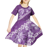Vintage Purple Polynesia Kid Short Sleeve Dress Plumeria With Hibiscus Tropical Vibes LT14 - Polynesian Pride