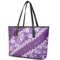 Vintage Purple Polynesia Leather Tote Bag Plumeria With Hibiscus Tropical Vibes