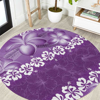 Vintage Purple Polynesia Round Carpet Plumeria With Hibiscus Tropical Vibes LT14 Purple - Polynesian Pride