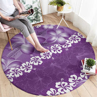 Vintage Purple Polynesia Round Carpet Plumeria With Hibiscus Tropical Vibes LT14 - Polynesian Pride