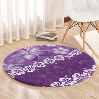 Vintage Purple Polynesia Round Carpet Plumeria With Hibiscus Tropical Vibes LT14 - Polynesian Pride