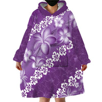 Vintage Purple Polynesia Wearable Blanket Hoodie Plumeria With Hibiscus Tropical Vibes
