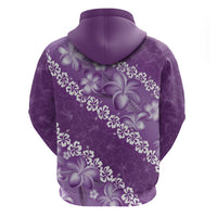 Vintage Purple Polynesia Zip Hoodie Plumeria With Hibiscus Tropical Vibes