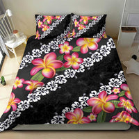 Black Polynesia Bedding Set Plumeria With Hibiscus Pattern Tropical Vibes LT14 - Polynesian Pride
