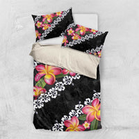 Black Polynesia Bedding Set Plumeria With Hibiscus Pattern Tropical Vibes LT14 US Twin 172cm x 218cm Black - Polynesian Pride