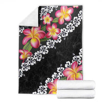 Black Polynesia Blanket Plumeria With Hibiscus Pattern Tropical Vibes LT14 - Polynesian Pride