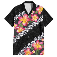 Black Polynesia Family Matching Long Sleeve Bodycon Dress and Hawaiian Shirt Plumeria With Hibiscus Pattern Tropical Vibes LT14 Dad's Shirt - Short Sleeve Black - Polynesian Pride